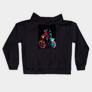 Dirt bike rider - purple and orange neon Kids Hoodie